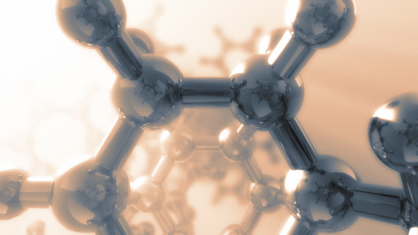 3d fight through complex model of molecule. Seamless loop. Depth of field.
