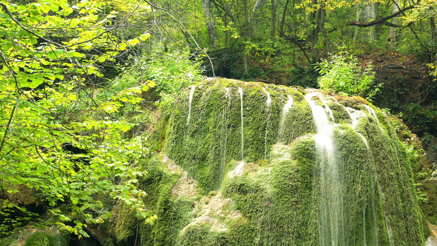 time lapse. waterfall silver stream in Crimea. 