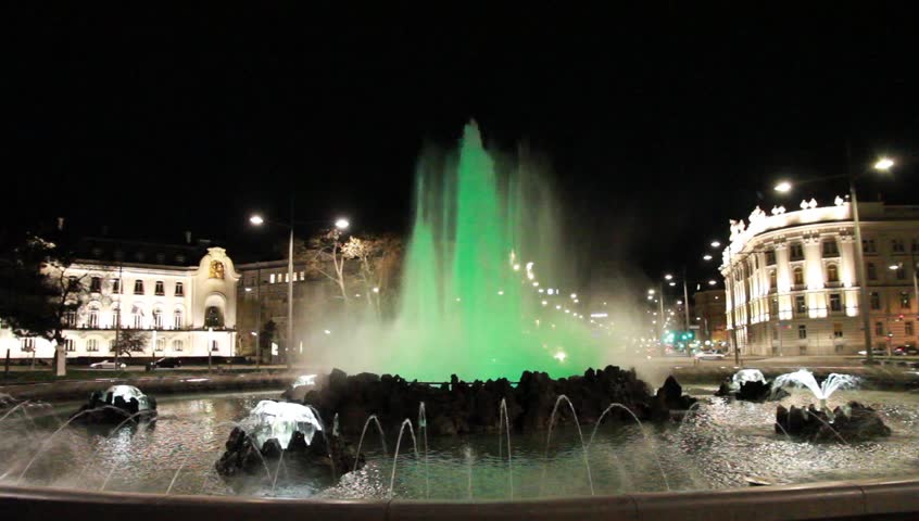 fountain at Schwarzenbergplatz in Vienna in the night