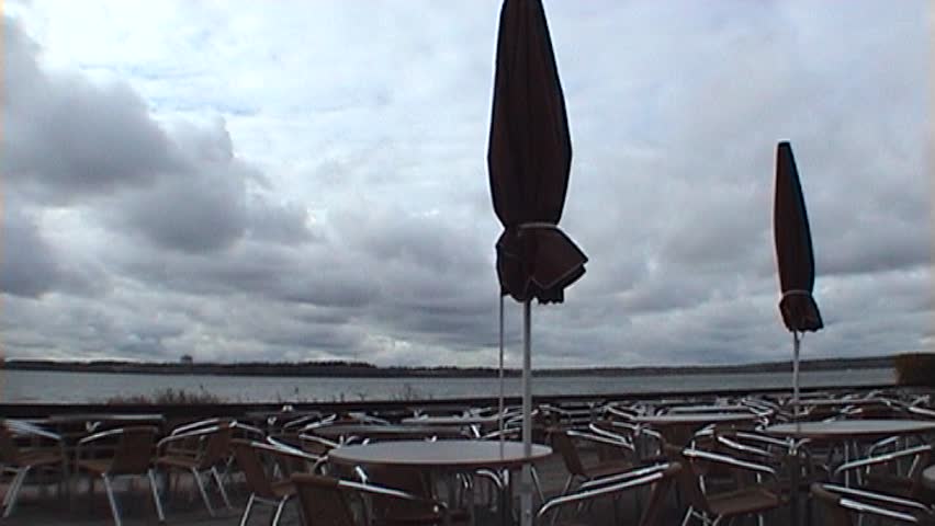 Empty cafeteria near the seashore two, tripod, 16x9