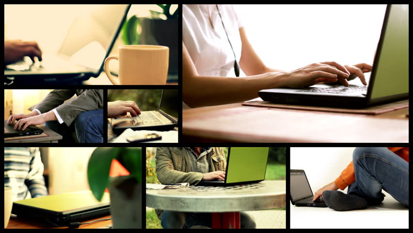 Typing on laptop keyboard, montage 