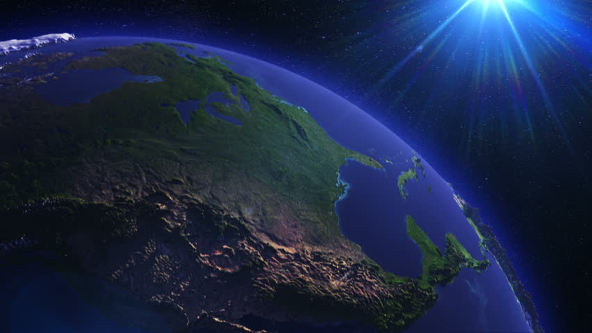 Detail of rotating earth globe with 3d elevated relief surface, loopable 
