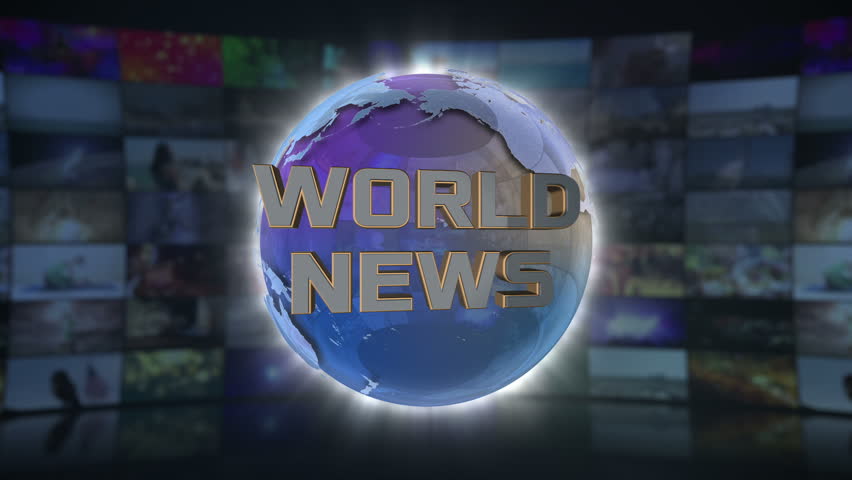 World News On Screen 3D Animated Text Graphics Over Spinning Glass Globe Broadcast Graphic World News On Screen 3D Animated Text Graphics Over Spinning Glass Globe Broadcast Graphic