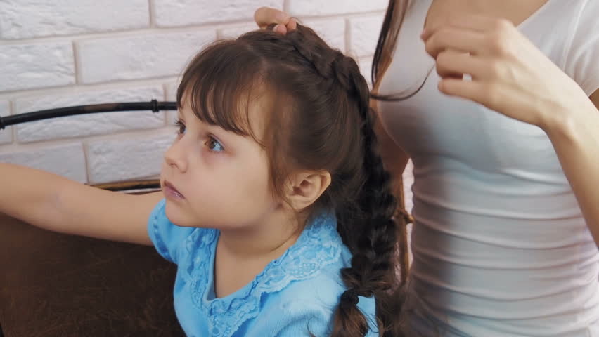 Little Girls Braided Pigtails The Girl Is Doing Hair
