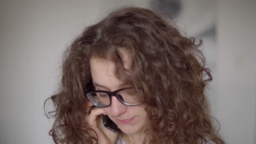 Curly Haired Girl In Black Glasses Stock Footage Video 100