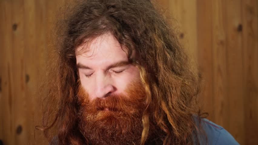 Long Haired Bearded Man Crazy Stock Footage Video 100 Royalty