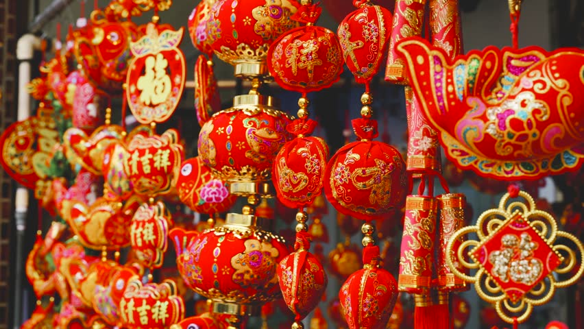 Traditional Chinese New Year Decorations. Stock Footage ...