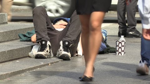 Toronto, Ontario, Canada April 2019 Homeless Person the Streets Of Wealthy Financial District