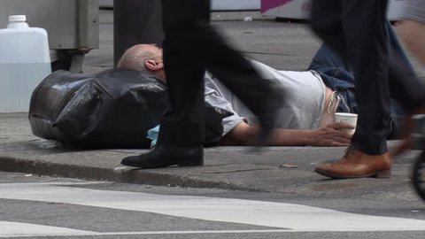 Toronto, Ontario, Canada April 2019 Homeless Person the Streets Of Wealthy Financial District