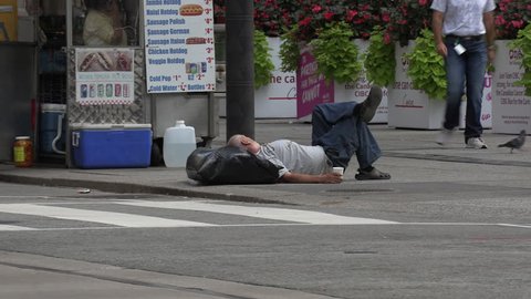 Toronto, Ontario, Canada April 2019 Homeless Person the Streets Of Wealthy Financial District