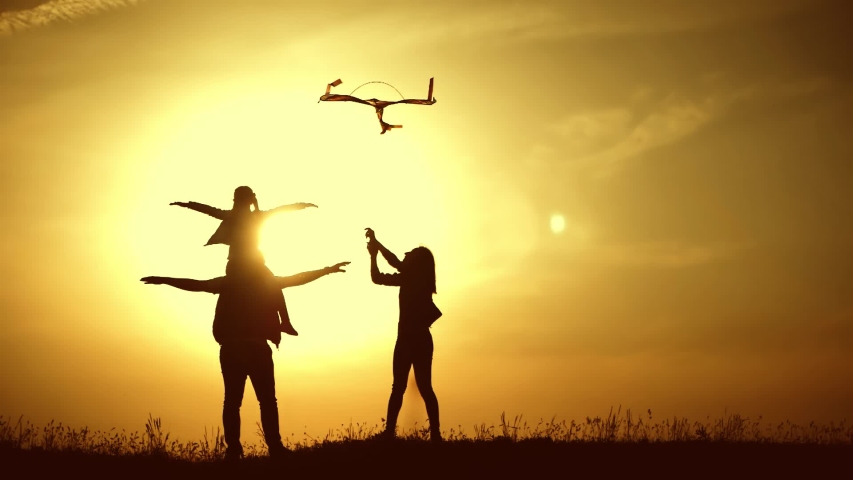 This together. Girl with Kite at the Sunset. Freedom fun.