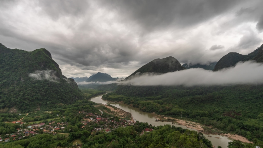 Mountainous landscape with heavy clouds and fog image - Free stock ...