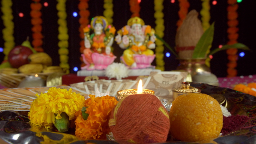 Beautifully Decorated Puja Plate On Stockvideos Filmmaterial