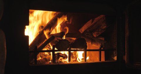 Burning Firewood In The Fireplace Stock Footage Video 100