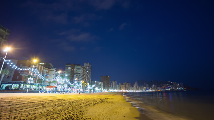 Benidorm Night Light Beach Panorama Stock Footage Video 100 Benidorm Night Light Beach Panorama