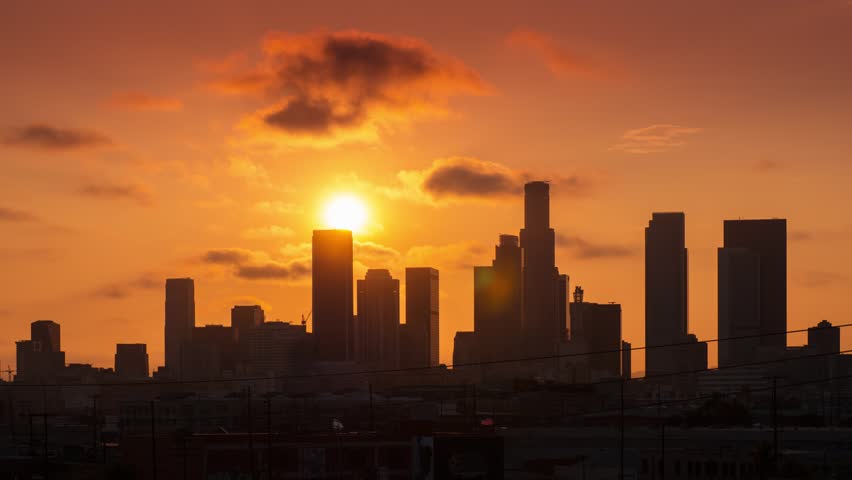 This Is A Timelapse Shot Of A Sunset Over Downtown Los Angeles. Stock ...