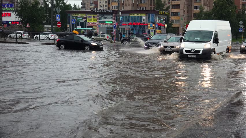 SAINT-PETERSBURG, RUSSIA - JUNE, 2015: Heavy Rain, Flood, Element In ...