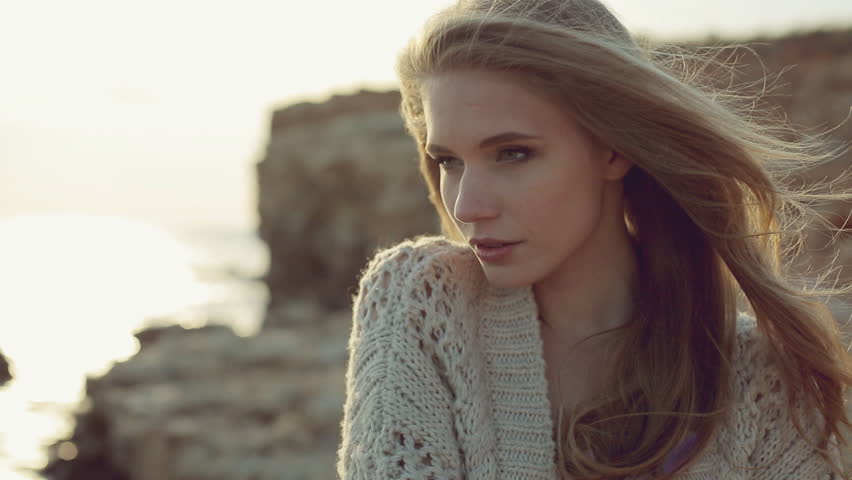 Sensual Green Eyed Blonde Wearing Knitted Stock Footage Video