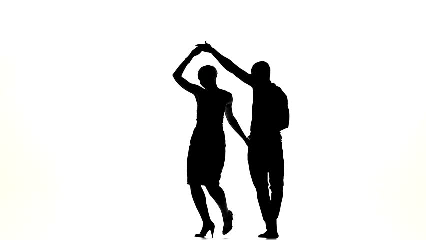 Two Latino Dancers In Action, Dancing, Silhouette, On White Background ...