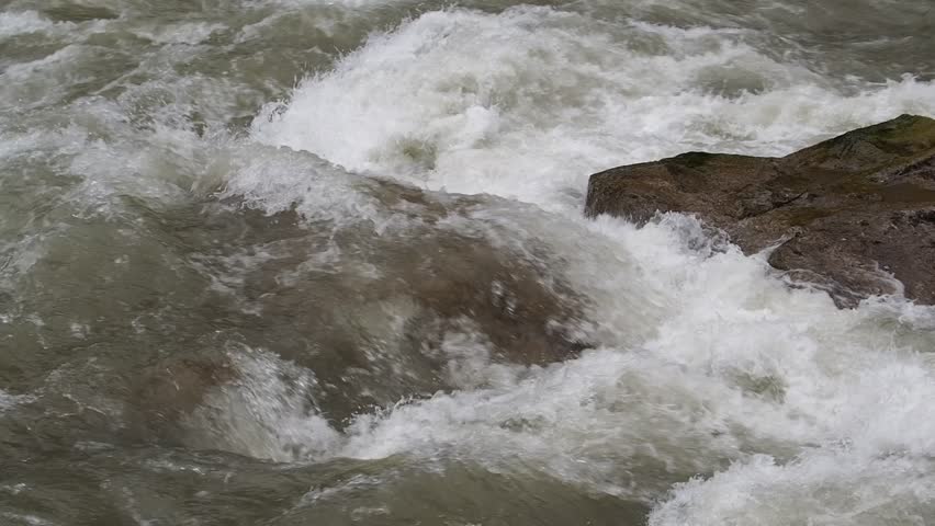 Turbulent Flood Water In Mountain River In Utah. Rapid Boiling Water ...