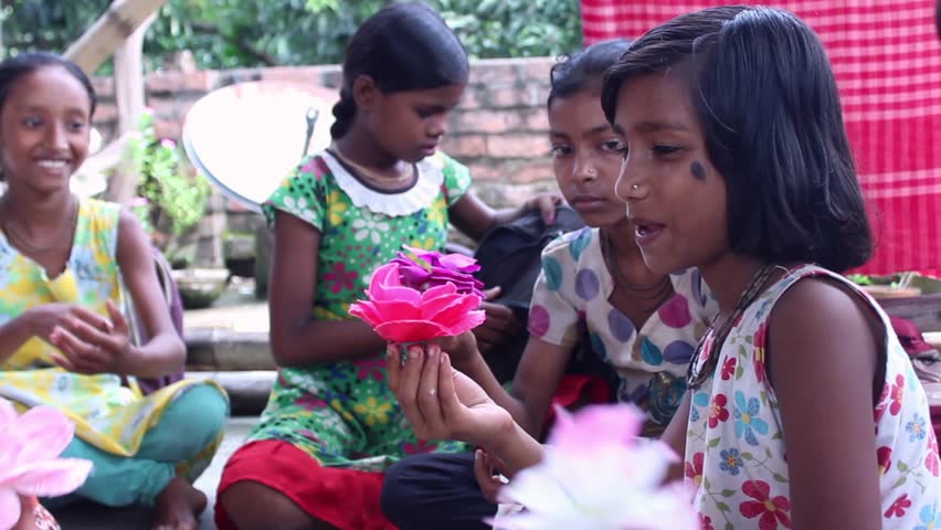 Group Of Girl Students In An Indian Village School Make Paper Flowers Group Of Girl Students In An Indian Village School Make Paper Flowers