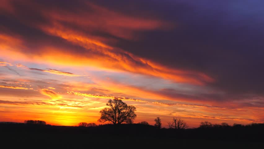 Evening Sunset Over Countryside Winter Landscape Time Lapse ...