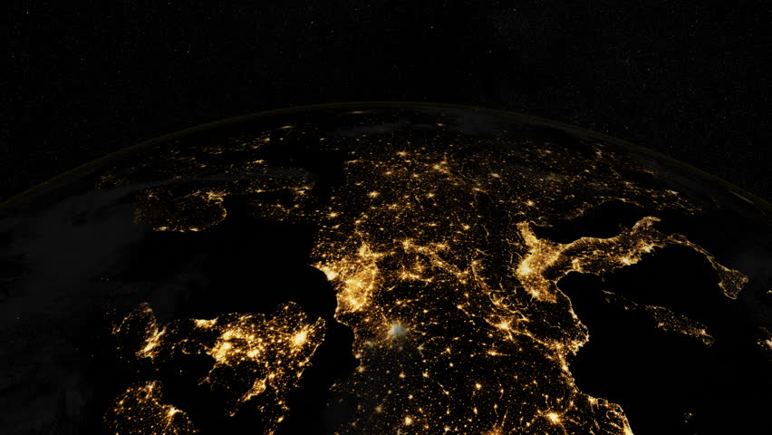 At Night Over Europe. The European States From Space. Clip Contains ...