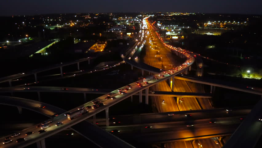 Atlanta Aerial V230 Flying Low Following Spaghetti Junction Freeways ...