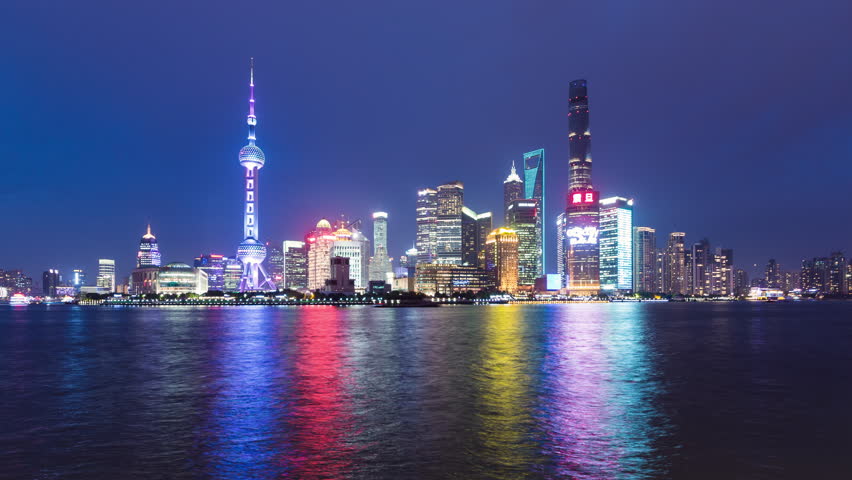 shanghai pudong viewed from the bund, china. timelapse