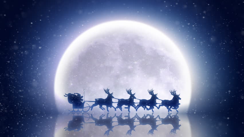 Santa with Reindeer Flies Over Stock Footage Video (100% Royalty-free ...