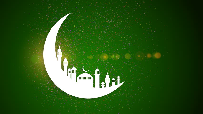 Islamic Ramadan In White Moon Shape,blue Particle 