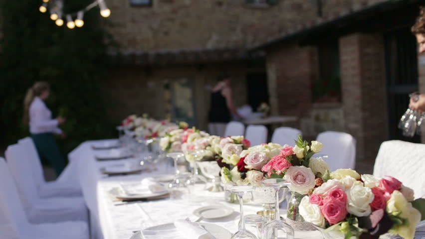 Stock video of beautiful wedding table setting. waiters served ... Stock video of beautiful wedding table setting. waiters served ...