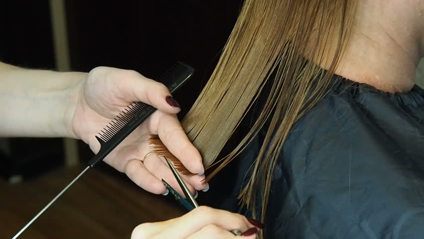 Hair Stylist Cutting Straight Long Stock Footage Video 100