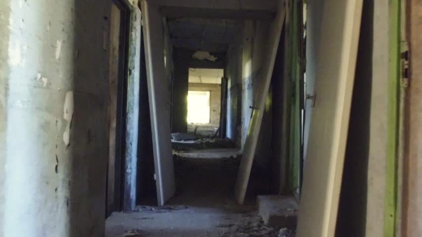 Apartment Building Hall floor entrance of an old ghetto apartment building.tracking shot Apartment Building Hall floor entrance of an old ghetto apartment building.tracking shot