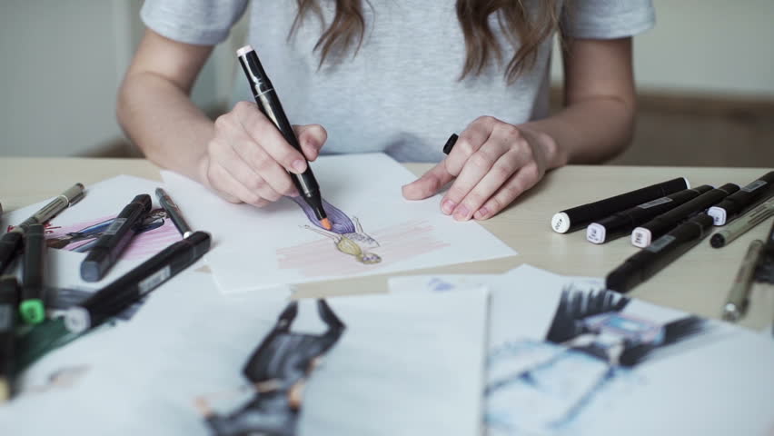 Fashion Designer Drawing  and Paint Stock Footage Video 