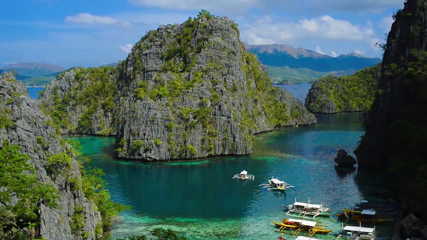 Lagoon Hill In Philippines People Near The Beautiful Beach And Typical ...