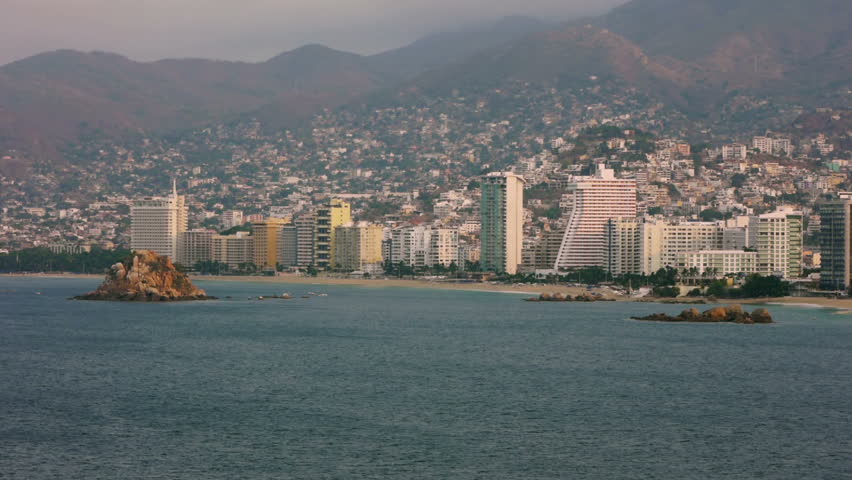 Acapulco Bay Buildings Panoramic (HD). View Of Acapulco Bay Beach And ...