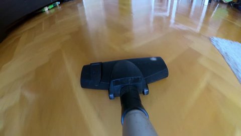 Vacuum Cleaner Pov Hoovering Wooden Stockvideos Filmmaterial