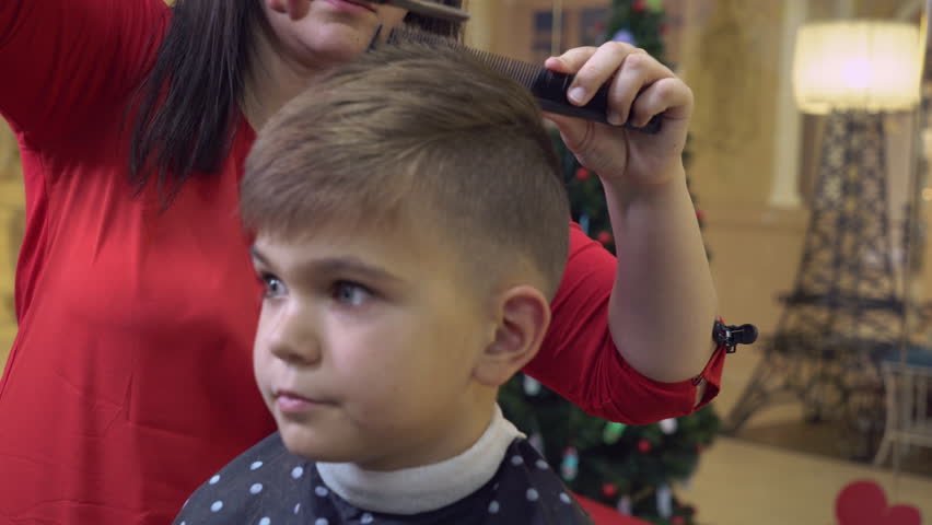 Funny Little Boy In Barber Stock Footage Video 100 Royalty Free