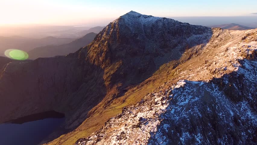 Stunning Aerial Shot Of Crib Goch And Mount Snowdon At Sunrise