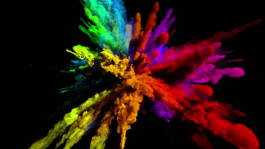 Cg Animation Of Color Powder Explosion On Black Background. Slow Motion
