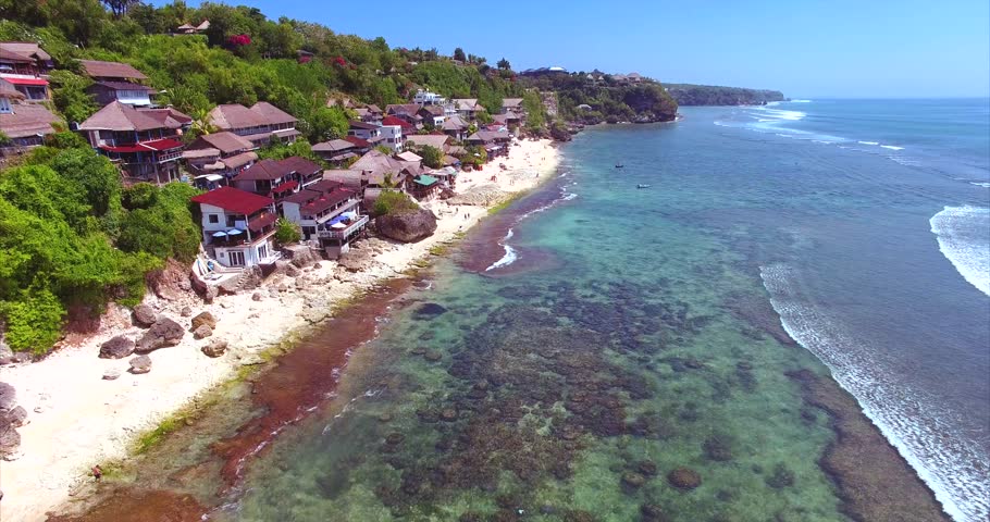 Bingin Beach From Aerial View Hotels On The S Tourists Panorama Of Famous Balinese Bingin Beach Rocky Cliffs With Green Tropical Forrest Ocean View