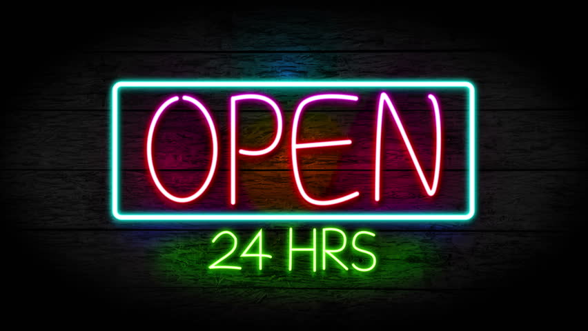 Neon Open 24 Hours Sign Stock Footage Video (100% Royalty-free