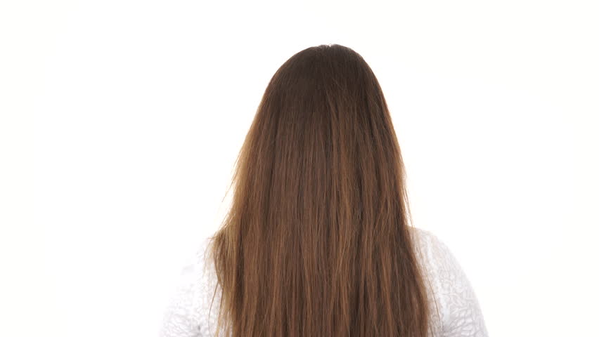 Young Woman Shaking Combing With Fingers Her Healthy Hair Rear