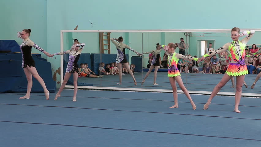 KIEV, UKRAINE, JUNE 9, 2012: Young Girls Gymnasts In Gym At Final