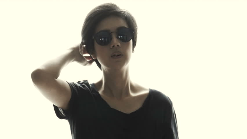 Hd00 10asian Short Hair Cool Girl Wearing Sunglasses And Sleek Her