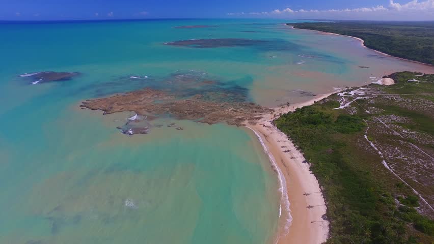 Aerial View Green Sea At A Brazilian Beach Coast On A Sunny Day In ...