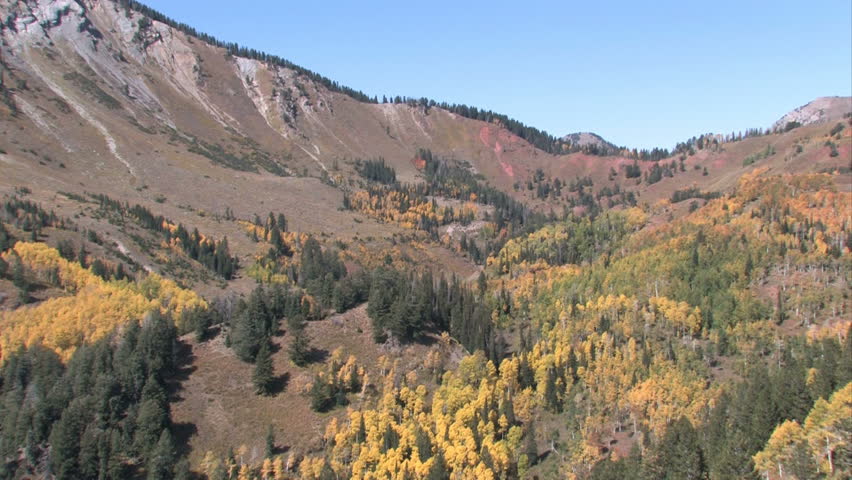 Utah Mountain In The Autumn. Pan Tilt Down Valley. Bright Red And ...