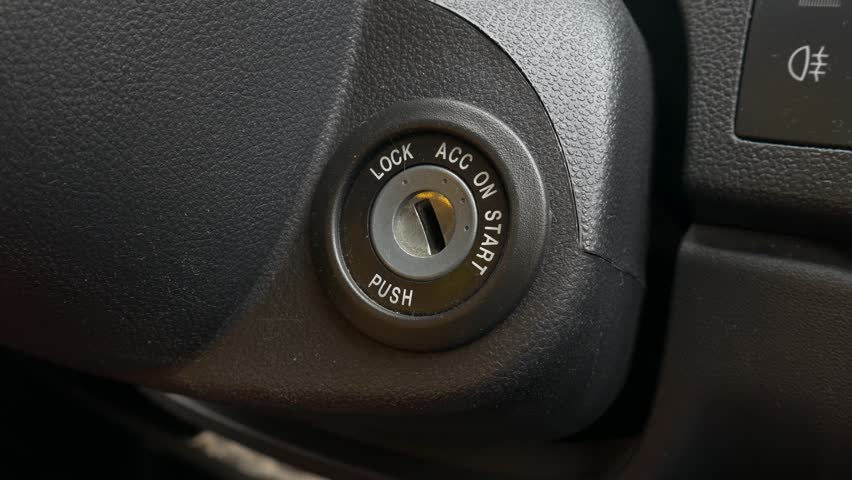 Insert The Ignition Key And Start Car Close Up Stock Footage Ignition Switch Hand 4k Stock Video Clip