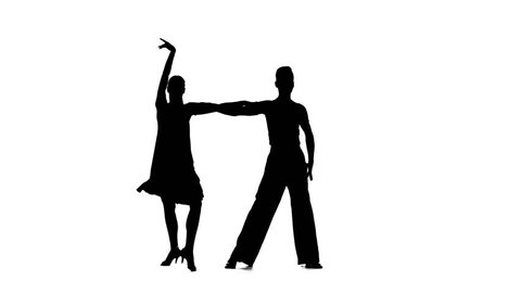 Couple Silhouette Professional Dancing Rumba On White Background Alpha Channel
